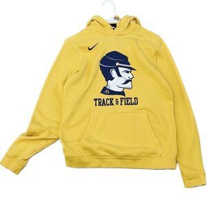 Nike hoodie, adult size‎ small, yellow, graphic, print, track and field